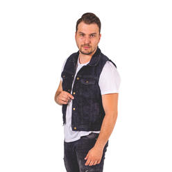 SkylineWears Men's Snap Front Denim Biker Vest With Shirt Collar Club Style Vest Jacket