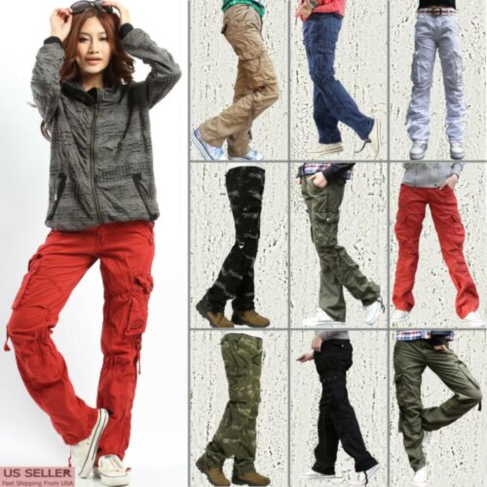 SkylineWears Women's Casual Cargo Pants Solid Military Army Styles Cotton Trousers