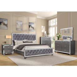 Best Master Furniture Beronica 5 Piece Tufted Wood Queen Bedroom Set in Silver
