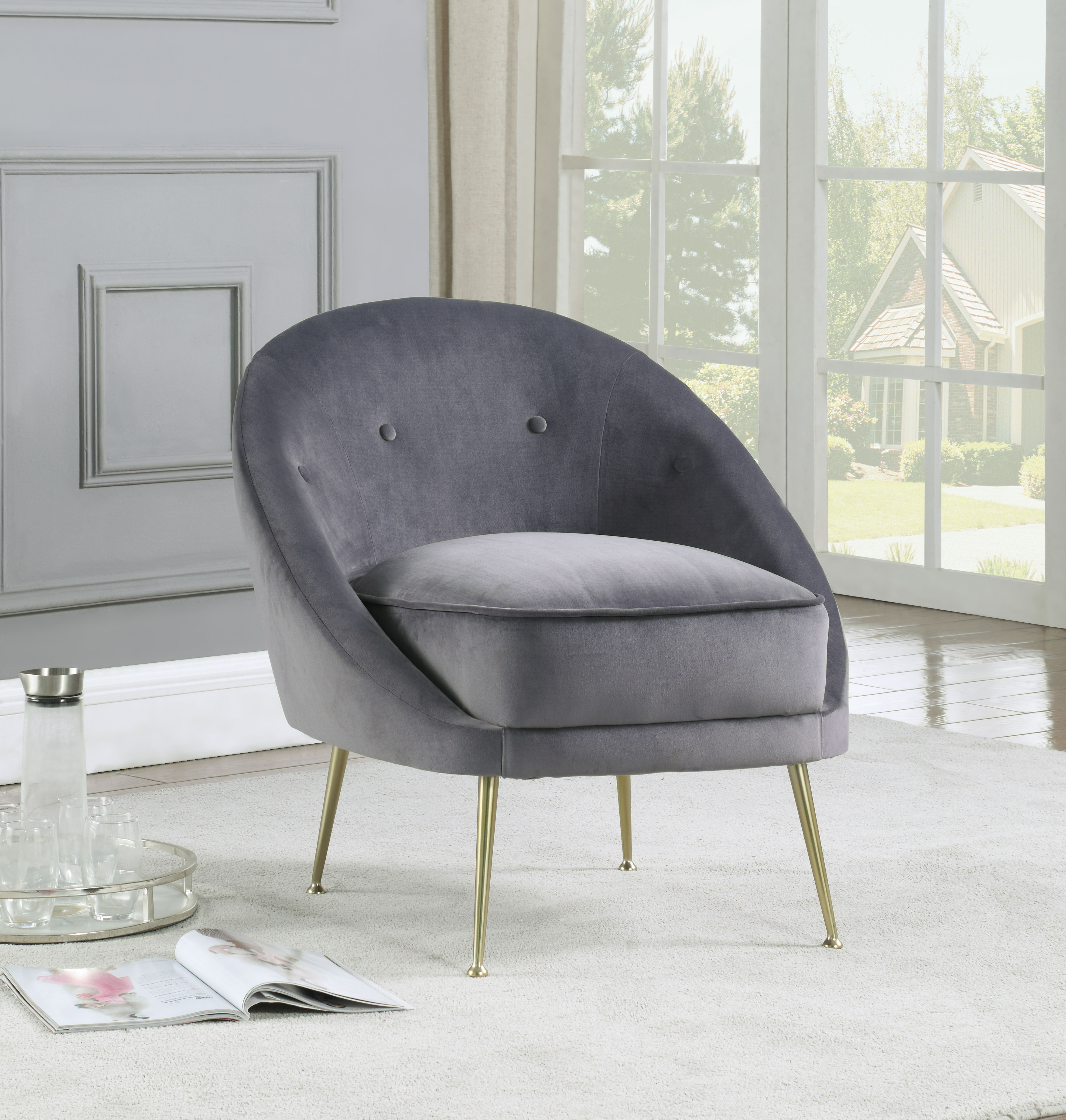 Best Master Furniture Olivia Grey Velour w/ Gold Legs Accent Chair
