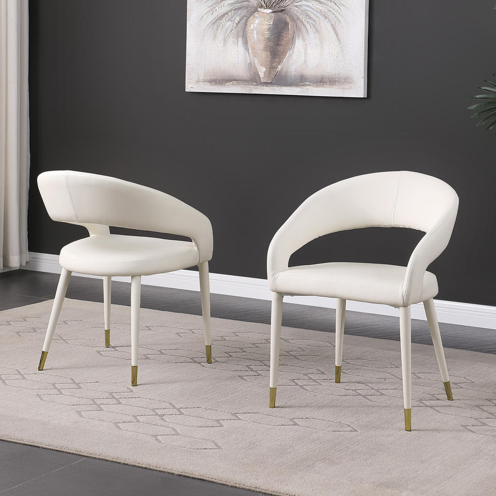 Best Master Furniture Joel Faux Leather Contemporary Dining Chair with Gold Accents, Set of 2, Ivory