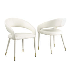 Best Master Furniture Joel Faux Leather Contemporary Dining Chair with Gold Accents, Set of 2, Ivory