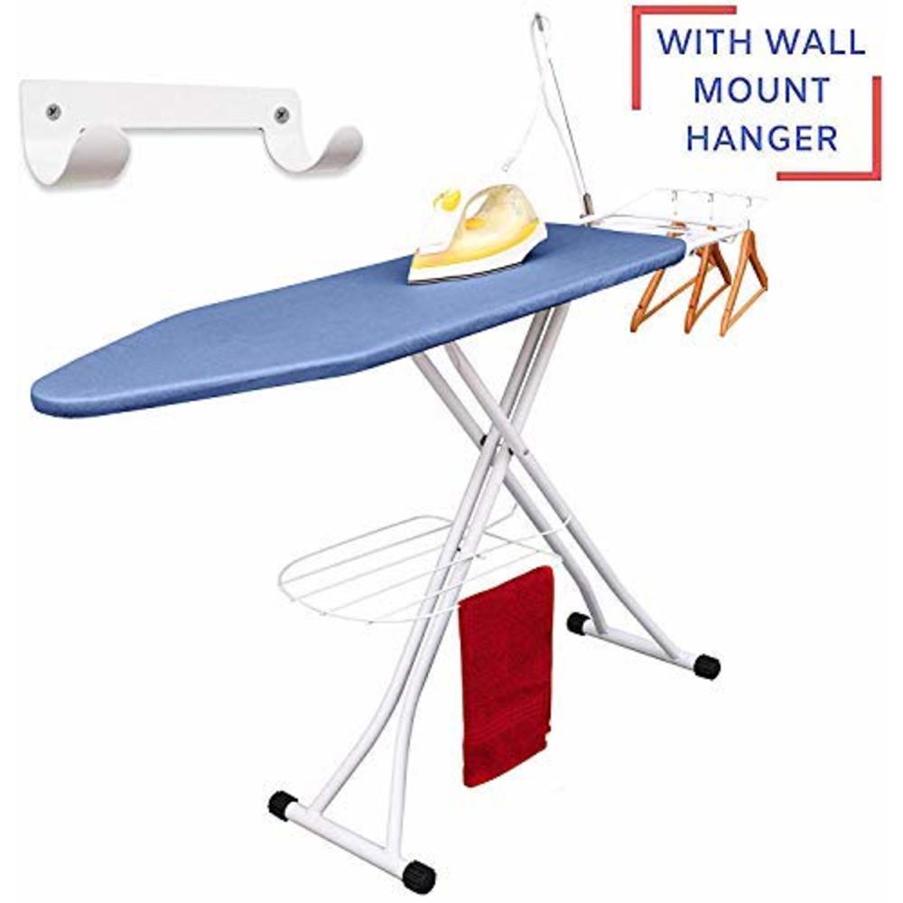 Xabitat Deluxe Ironing Board with Wall Mount Storage, Storage Tray for Finished Clothes, Wire Rack for Hanging Shirts and Pants, Safety