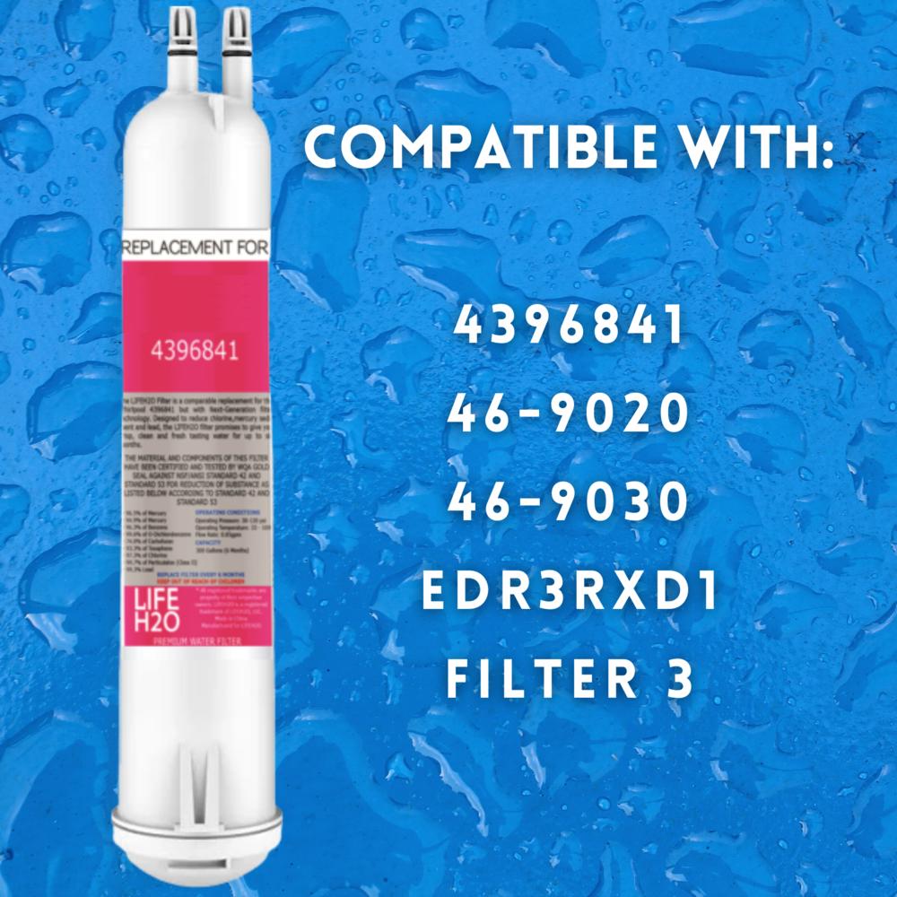 LIFE H2O Refrigerator Water Filter Compatible with 4396841B 4396841N 4396710B Kenmore Ultimate II 9030 469020 P1KB1 P1KB2 P1RFKB1, 4 Pack