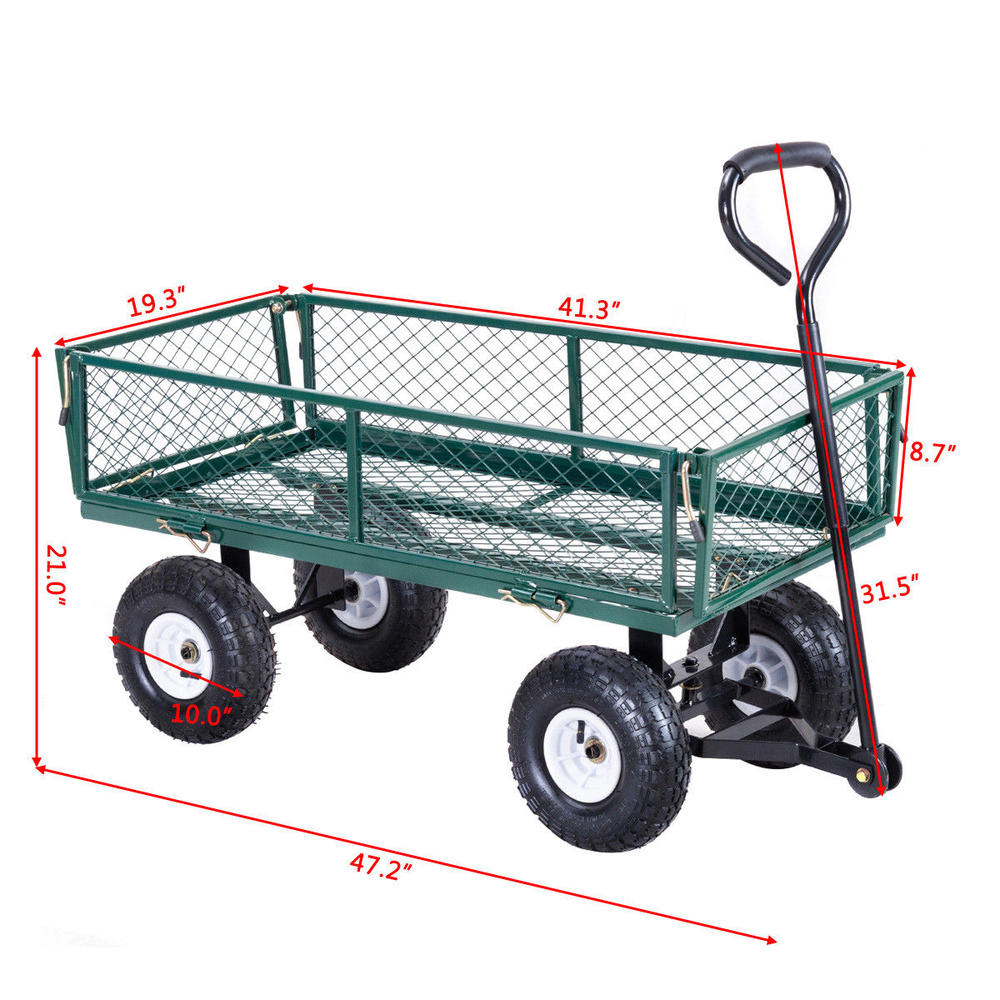 Gymax Heavy Duty Lawn Garden Utility Cart Wagon Wheelbarrow Steel Trailer New