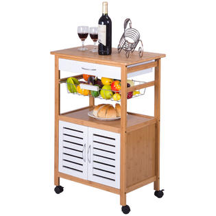 Gymax Rolling Kitchen Trolley Cart Island Storage Cabinet W