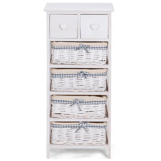 Gymax 2 Pcs Nightstand Bedside End Table Organizer 4 Wicker Baskets Cabinet