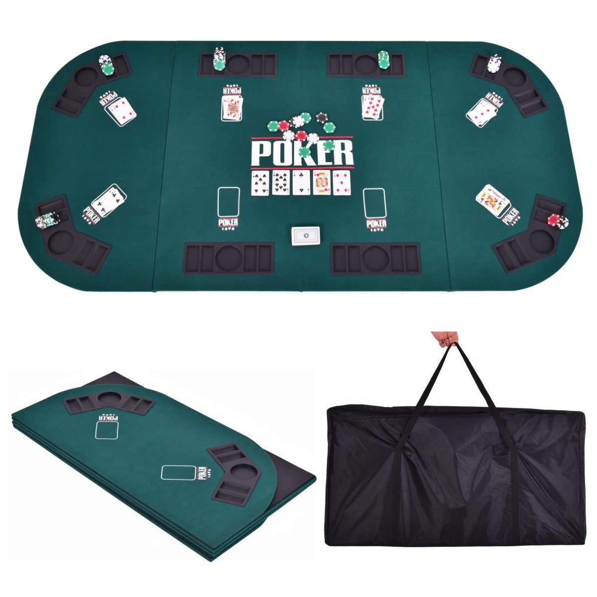 Portable Folding Poker Table Top 8 Casino Player w/Carrying Case Home Party Game