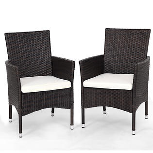 Gymax Gys00249 2pc Patio Rattan Wicker Dining Chairs Patio Furniture Set Mixbrown With 2 Set Cushion Covers New
