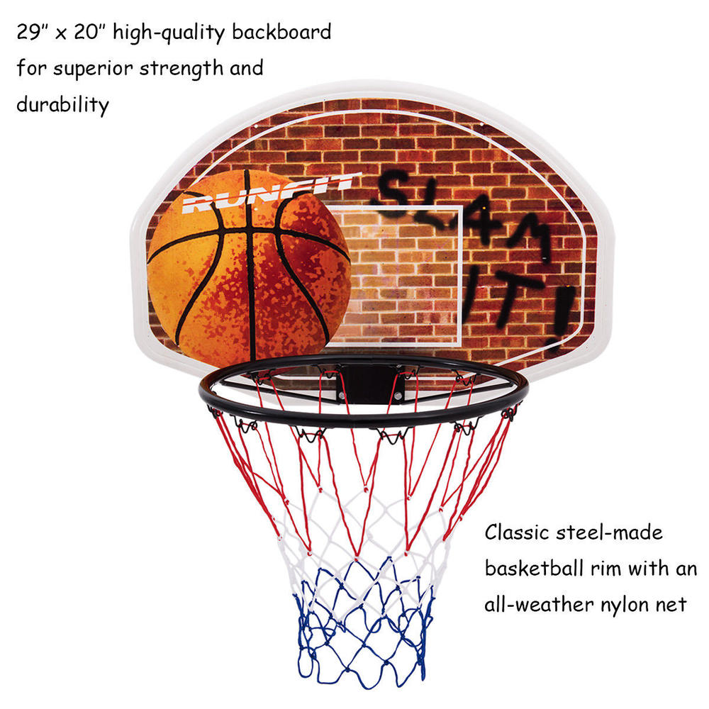 Gymax Wall Mounted Fan Backboard With Basketball Hoop and Rim Outdoor Indoor New