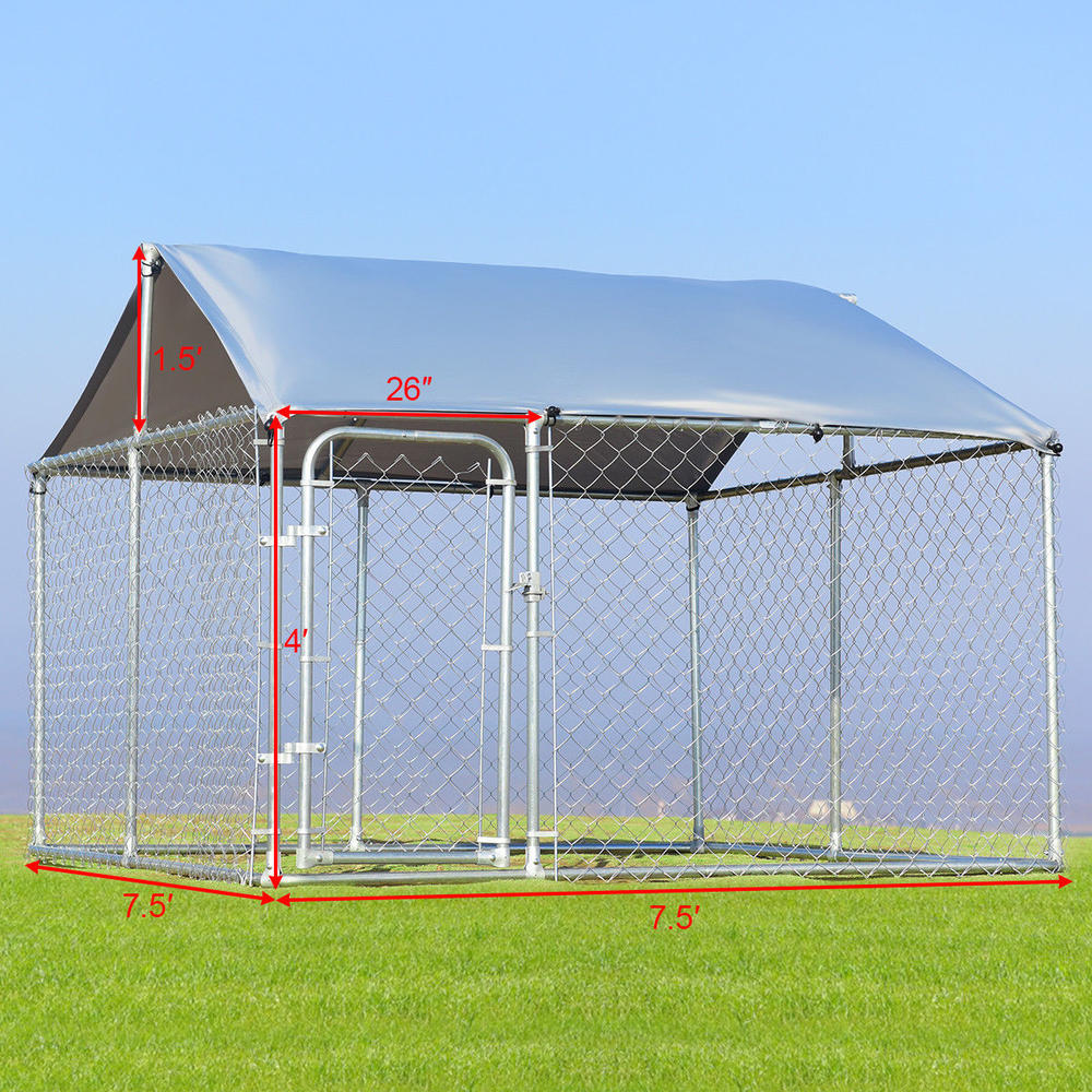 Gymax Large Pet Dog Run House Kennel Shade Cage 7.5’x7.5’ Roof Cover Backyard Playpen New