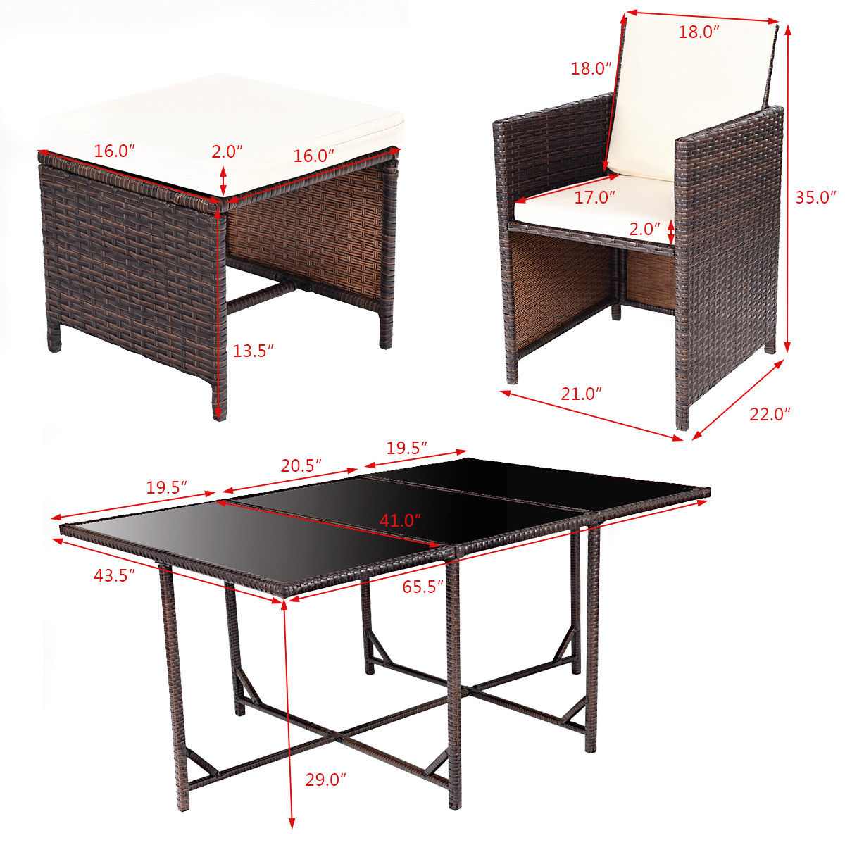 Gymax Gys00338 11 Pcs Patio Dining Set Rattan Wicker