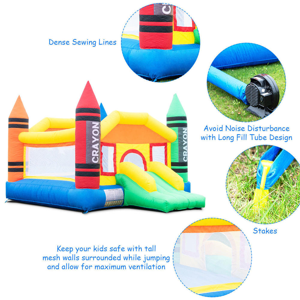 Gymax Inflatable Crayon Bounce House Castle Jumper Moonwalk Bouncer w/ 480W Blower New