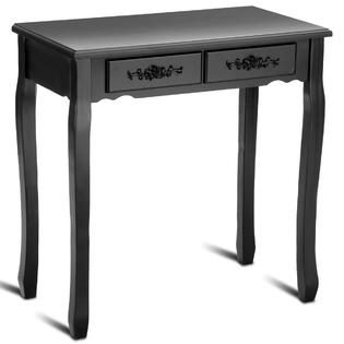 Gymax Vanity Makeup Dressing Set Table Jewelry Wooden Stool Mirror