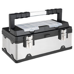 Gymax 18 Inch Tool Box Stainless Steel and Plastic Portable Organizer w/ Lid Organizer