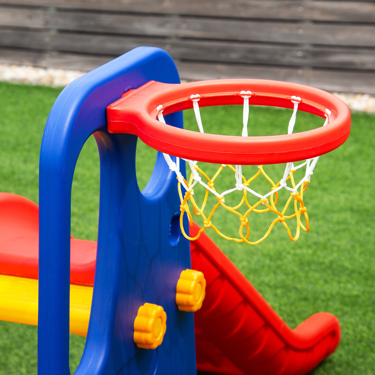 costway 3 in 1 junior children climber slide swing seat basketball hoop playset backyard