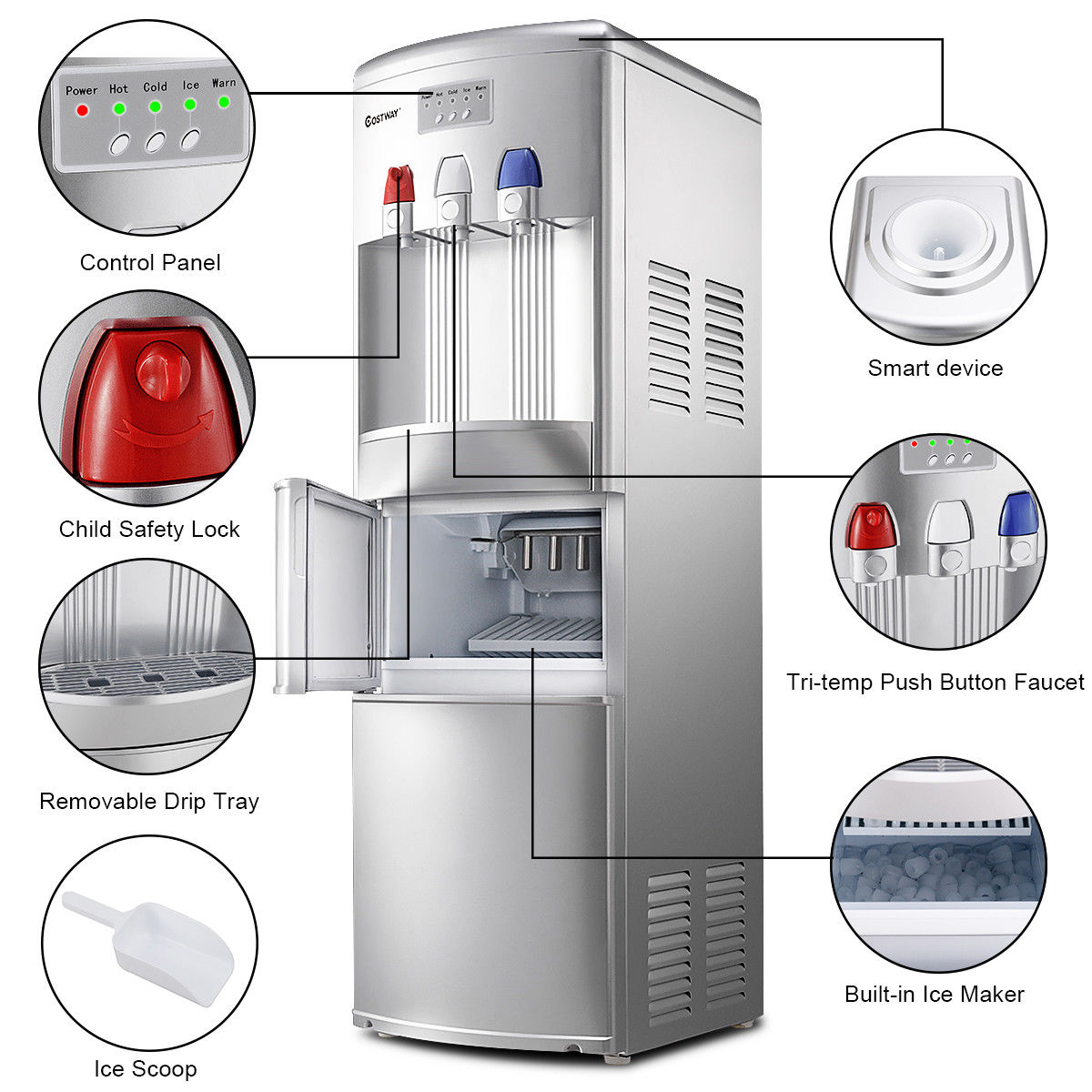 hot and cold water dispenser with ice maker