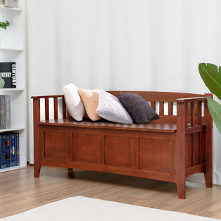 Gymax New 32 Gallon Solid Wood Entryway Storage Bench Home Furni W Short Split Seat Brown