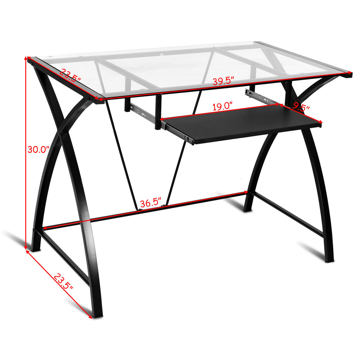 Gymax Clear Glass Top Computer Desk W Pull Out Keyboard Tray Home