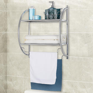 2-Tier Wall Mounting Rack with Towel Bars Stylish Chrome Finish Bathroom Holder