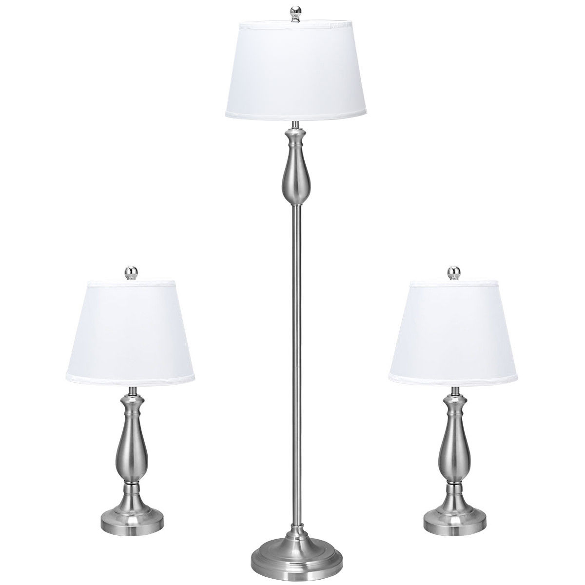 Gymax 3 Piece Lamp Set 2 Table Lamps 1, Brushed Nickel Table Lamps Set Of 2