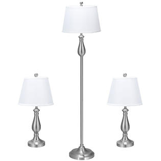 Gymax 3 Piece Lamp Set 2 Table Lamps 1 Floor Lamp Brushed Nickel Modern Home Bedroom