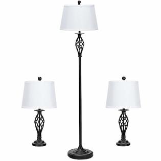 Gymax 3 Piece Lamp Set 2 Table Lamps 1 Floor Lamp With Soft Pleated White Fabric Shades Living Room Bedroom