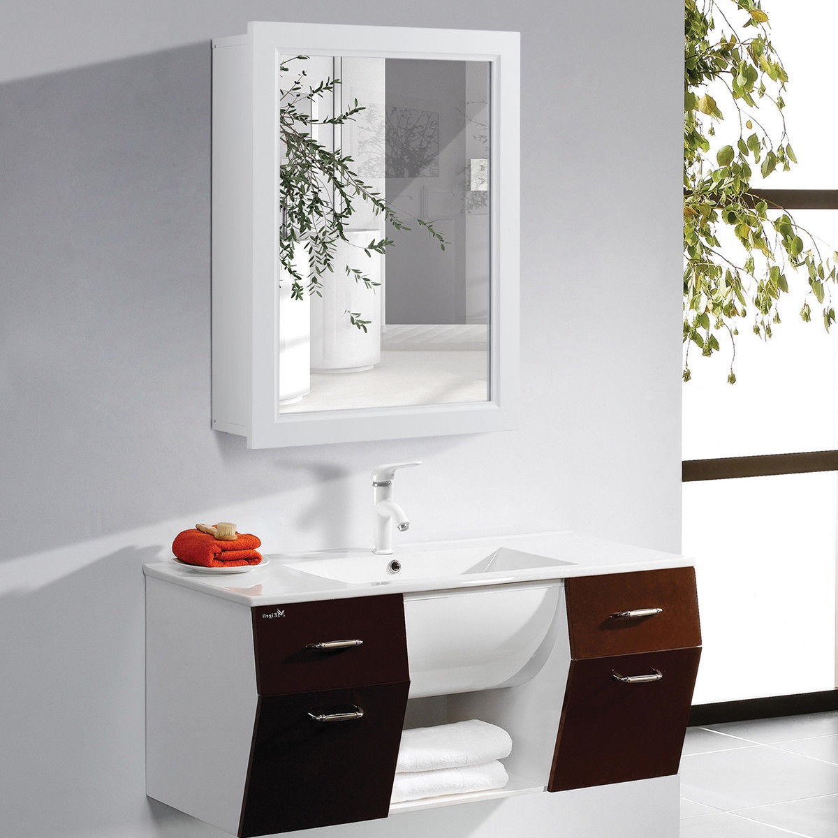 Gymax Bathroom Mirror Cabinet Wall Mounted Kitchen Medicine