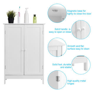 Gymax Bathroom Floor Storage Cabinet Double Door Kitchen Cupboard