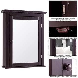 Gymax Wall Mount Medicine Cabinet Multifunction Bathroom Storage - Brown - Espresso Finish