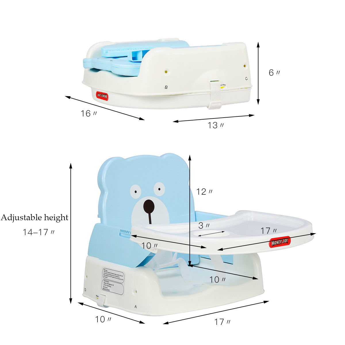 folding booster seat with tray