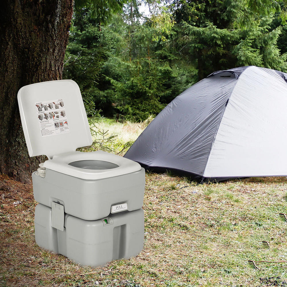 Gymax 5.3 Gallon Portable Travel Toilet Outdoor Camping Toilet w/ Piston Pump Flush