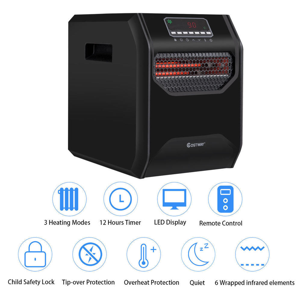 Gymax Portable Electric Space Heater 1500W 12H Timer LED Remote Control Room Office