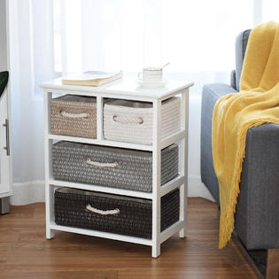 Gymax Storage Drawer Unit 4 Woven Basket Cabinet Chest Bedside