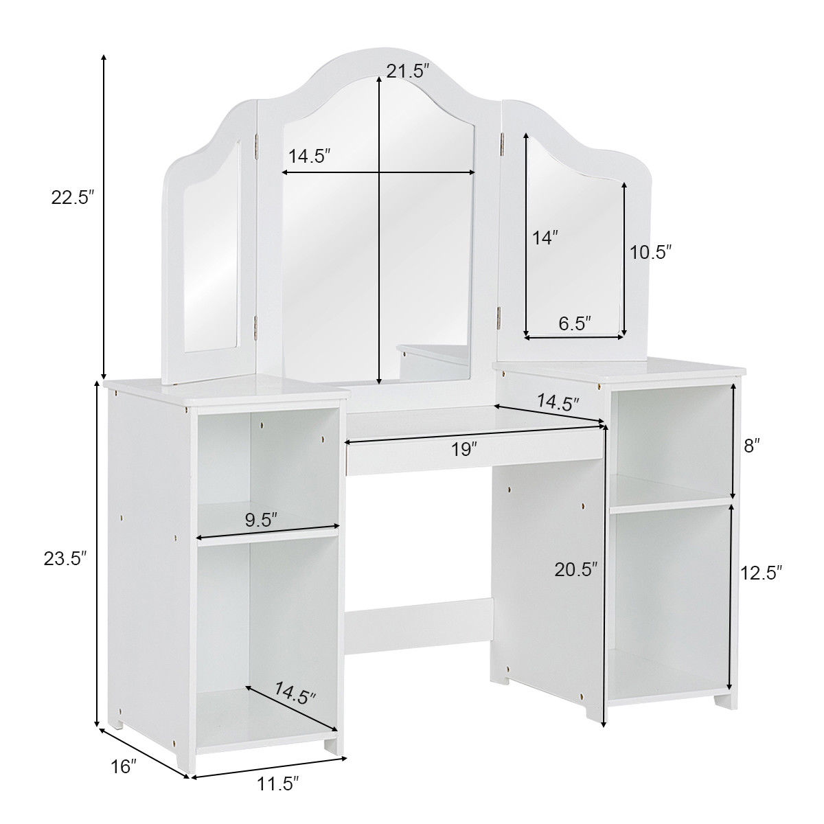 Gymax Vanity Table Set Makeup Dressing Kids Girls Study Table Tri