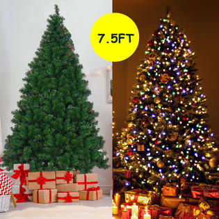 Gymax Pre Lit Artificial Christmas Tree 7 5ft Hinged W 550 Multicolor Lights Stand