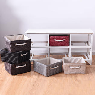 Gymax Wicker Basket Storage Unit Chest Wooden Frame 6 Drawer
