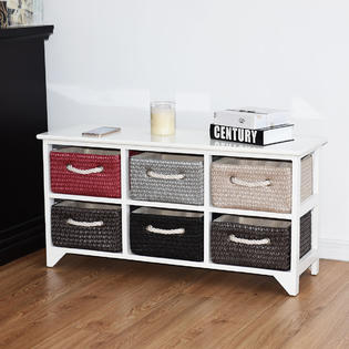 Gymax Wicker Basket Storage Unit Chest Wooden Frame 6 Drawer