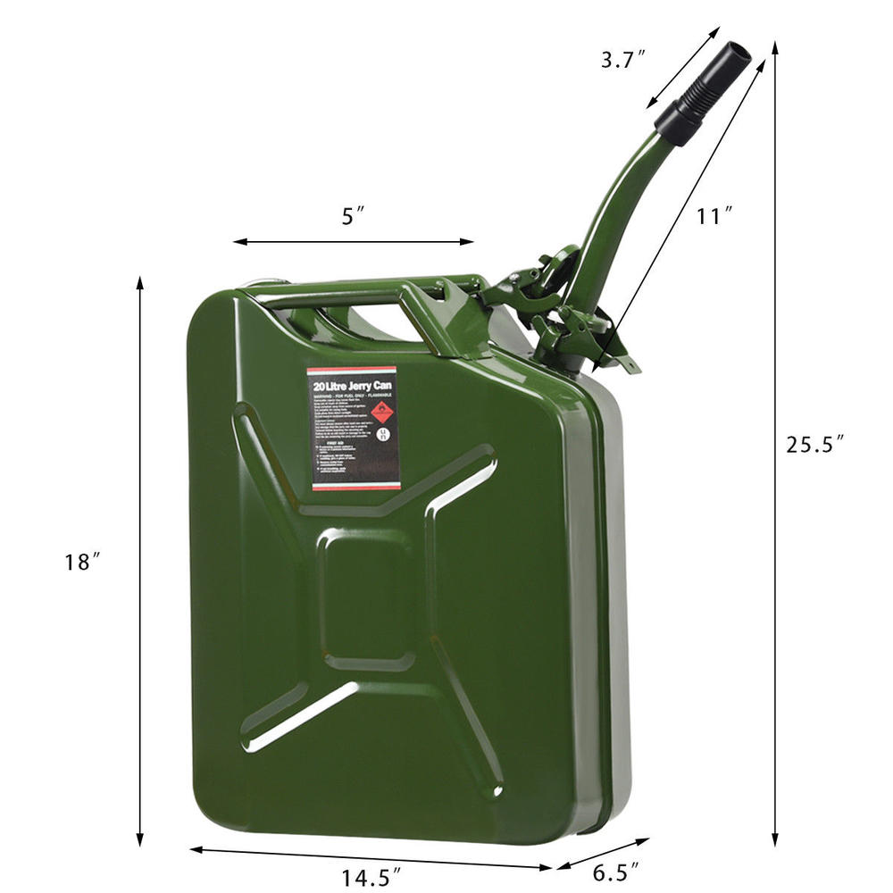 Gymax 5 Gallon 20L Jerry Fuel Can Steel Gas Container Emergency Backup w/ Spout Green