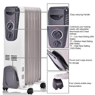 Gymax gys01740 1500W Electric Oil Filled Radiator Space Heater 5.7 Fin Thermostat Room Radiant