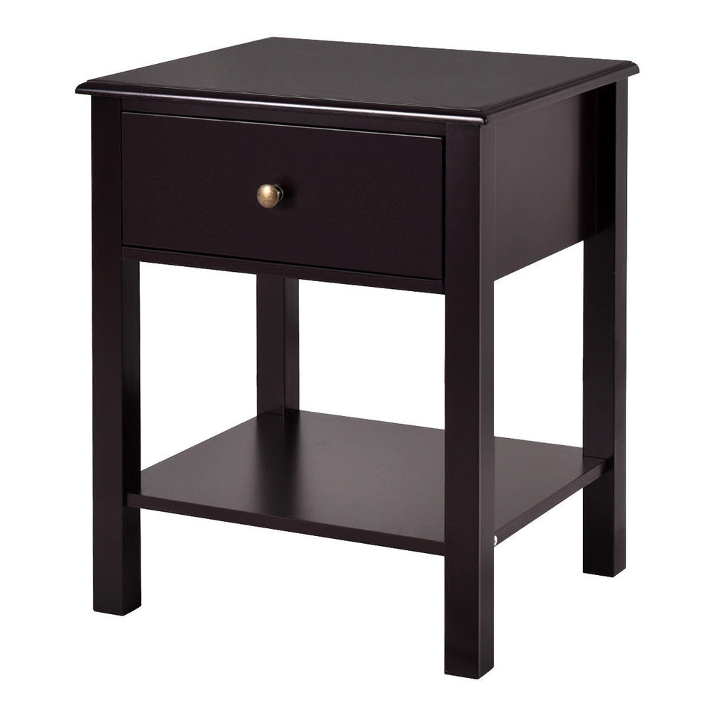 Gymax End Table Nightstand Storage Display Bedroom Furniture Drawer Shelf Beside Brown