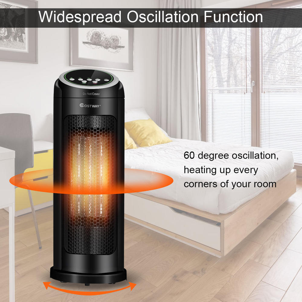 Gymax Portable Oscillating PTC Ceramic Space Heater 1500W LED 12H Timer Remote Control