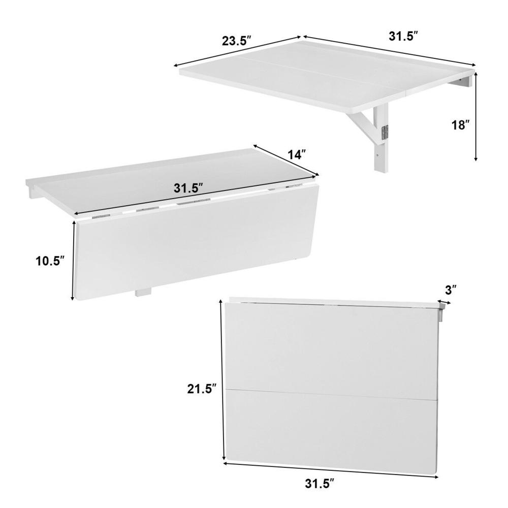 Gymax Wall-Mounted Drop-Leaf Table Folding Kitchen Dining Table Desk Space Saver White