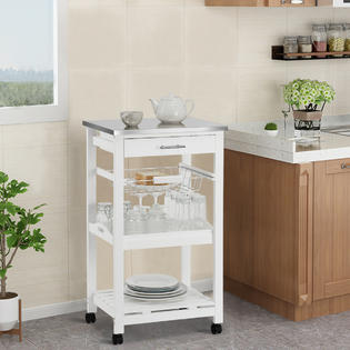 Gymax Rolling Kitchen Trolley Cart Stainless Steel Tabletop W