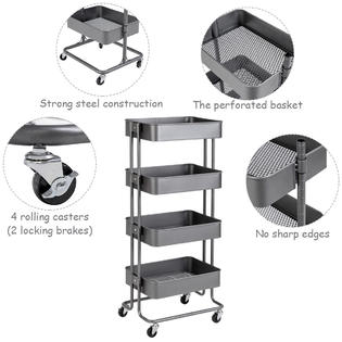 gymax tier utility rolling metal storage cart organization mobile zoom