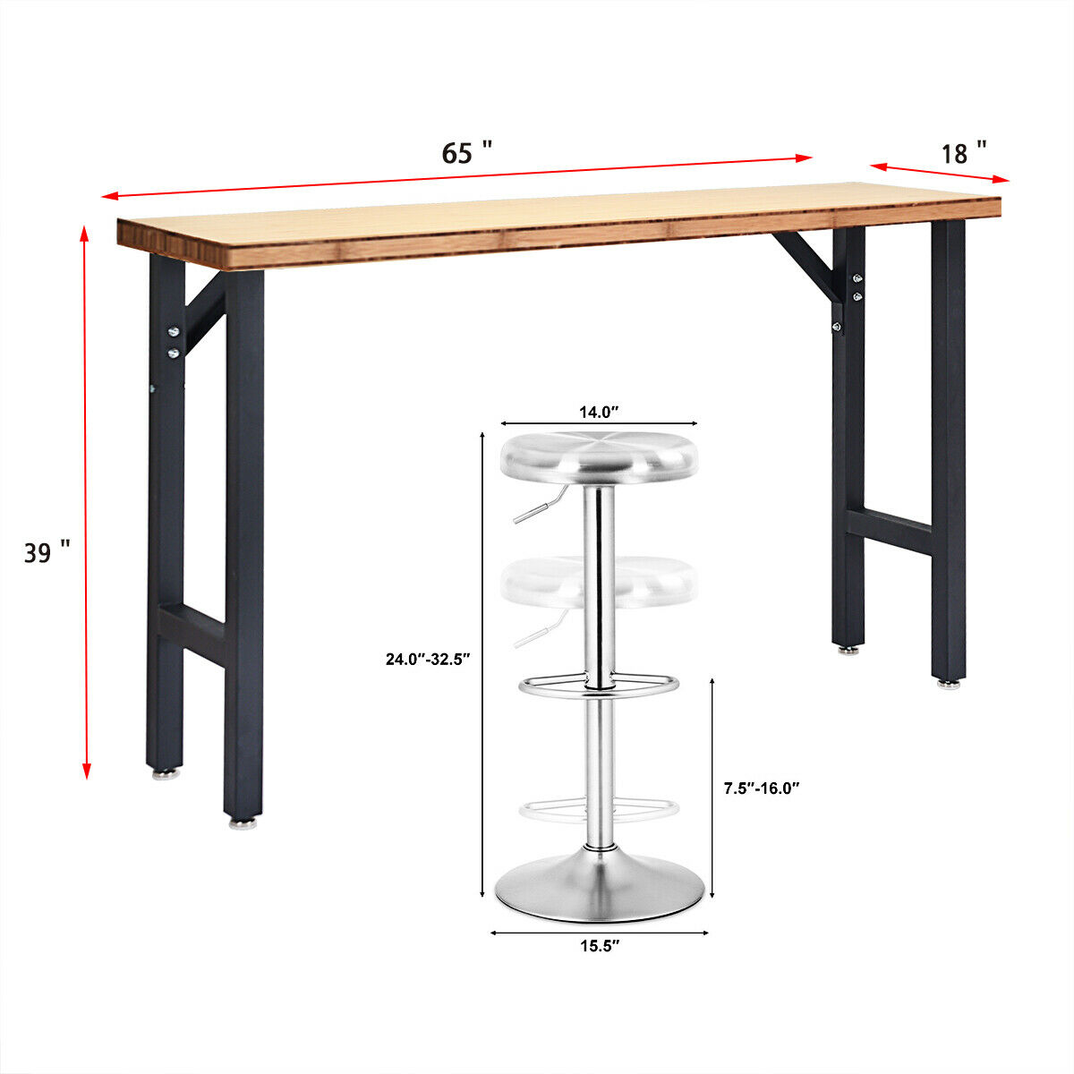 Gymax 65 Workbench Table Garage, Garage Bar Table And Stools