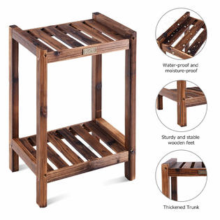 Gymax Gys01905 2 Tier Flower Rack Plant Stand Wood Display Shelf Multifunctional Utility Storage Racks