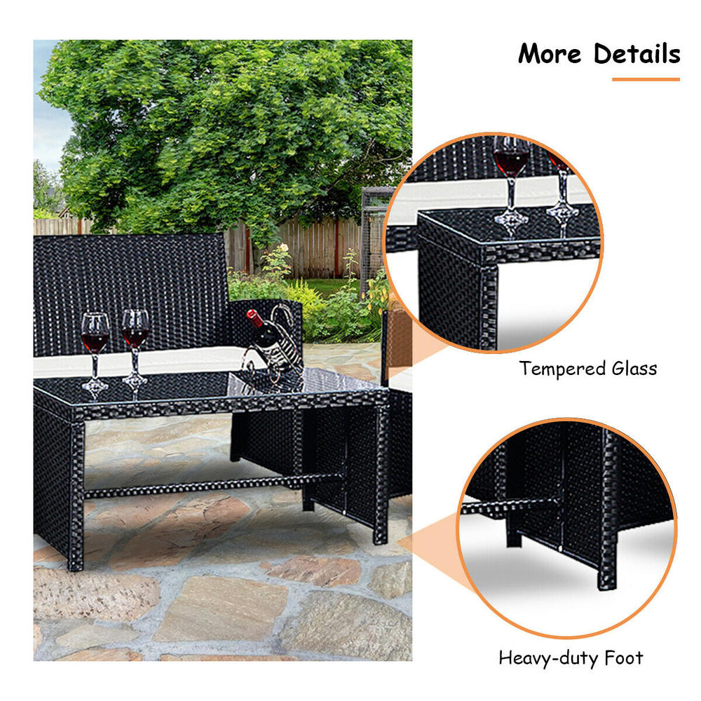 Gymax 4PCS Black Furniture Set Chairs Coffee Table Patio Garden Set Cushions New