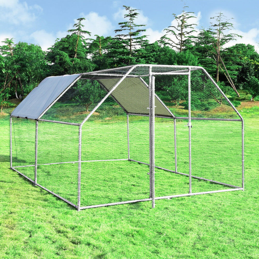 Gymax Large Walk In Chicken Coop Run House Shade Cage 9.5’ x12.5’ with Roof Cover