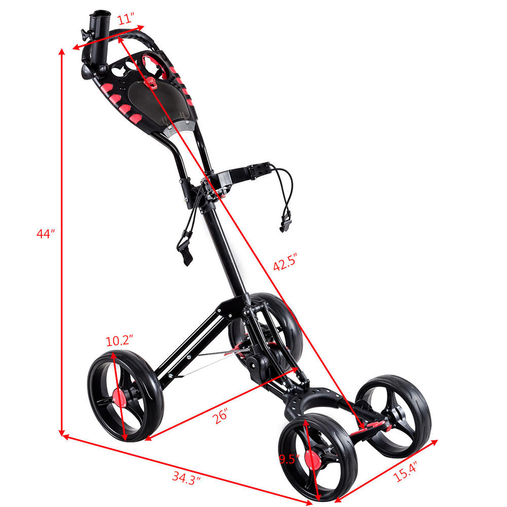 Gymax Folding 4 Wheel Golf Pull Push Cart Trolley Club Umbrella Scorecard Drink Holder